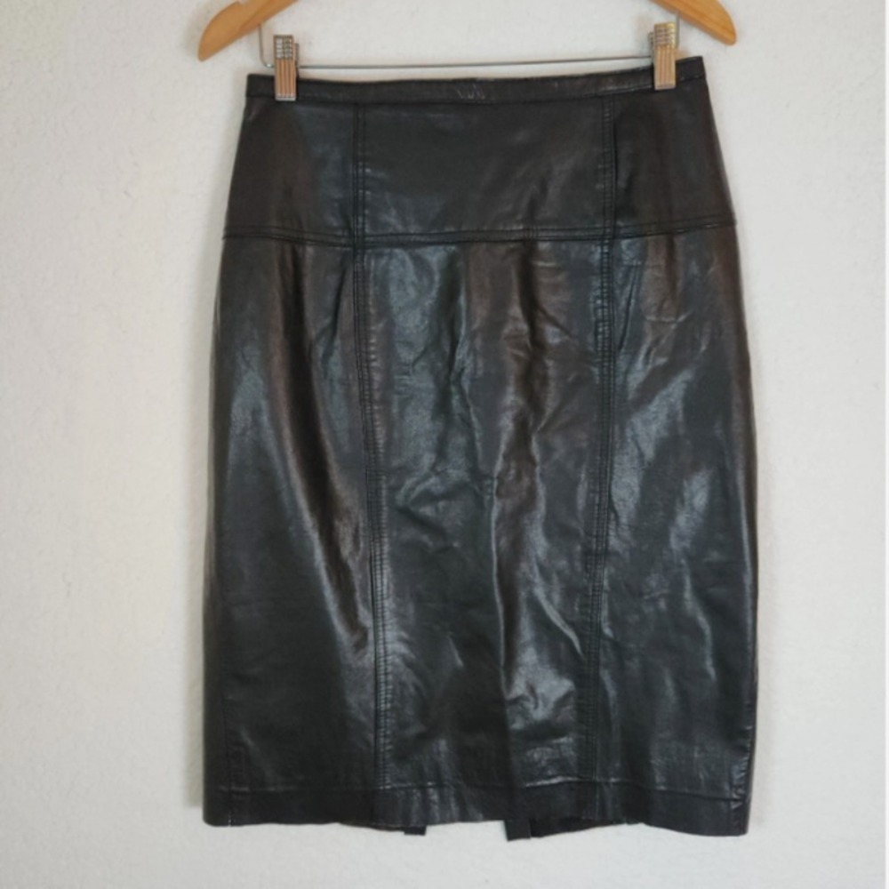 Vintage CHAUS 100% Leather Pencil Skirt Women's Size 12 Black